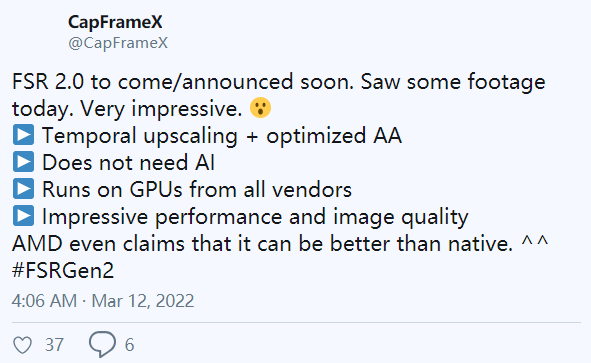 AMD FSR 2.0首曝：帧率画质惊人！N卡、I卡都能用