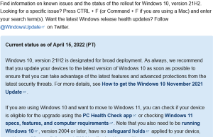 微软放话：Windows 10最稳定版本21H2全面开放 随意升级