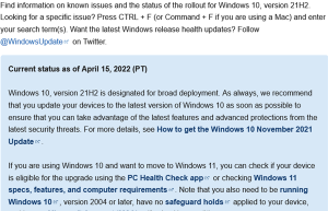 微软放话:Windows 10最稳定版本21H2全面开放 随意升级