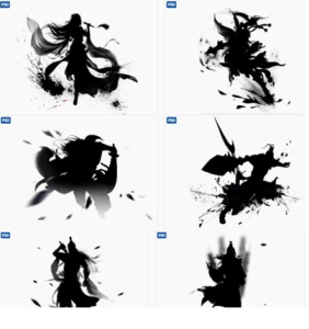 古风黑白水墨国风武侠仙侠侠客游戏形象剪影psd透明免抠设计素材插图