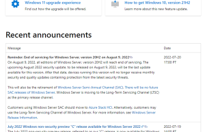 微软再次提醒：Windows Server 20H2下月停更