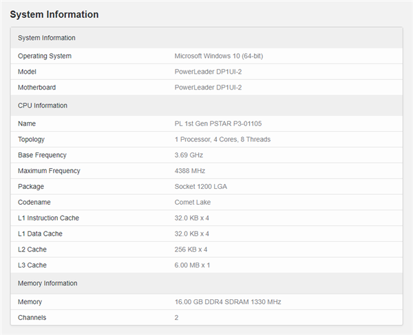 宝德暴芯x86处理器现身GeekBench 5：坐实就是Intel i3-10105