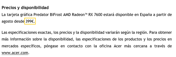宏碁正式拥抱AMD显卡：RX 7600 399欧元贵得离谱