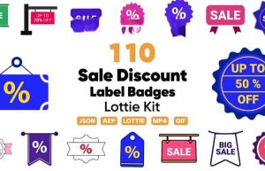 AE模板 110组宣传促销打折徽章标签矢量图形动画 Sale Discount Label Lottie Badges缩略图