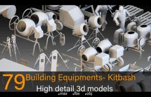 79款高细节建筑工地设备3D模型，FBX、OBJ、MAX格式基础白模缩略图