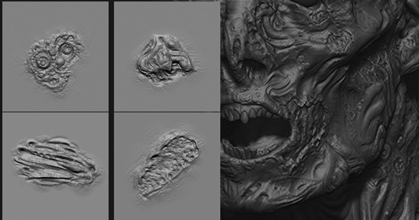 20组腐烂僵尸皮肤纹理雕刻Zbrush笔刷合集，包含腐烂僵尸皮肤纹理笔刷插图1