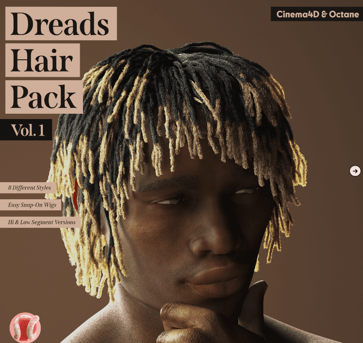 8种不同样式发型长发卷发造型，杀马特卷发发型3D模型 Dreads Hair Pack(Vol 2)电脑DIY圈-电脑DIY,一个分享电脑DIY硬件,电脑软件,软件素材资源,各类教程的博客-鑫屿翔网络电脑DIY圈