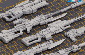 科幻武器机械步枪3D模型，24支科幻步枪3D模型白膜3D模型素材