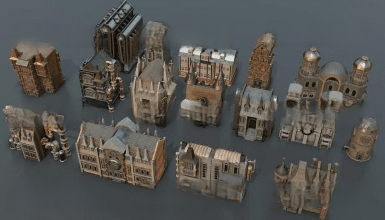 Blender蒸汽朋克风格概念建筑3D模型，含15 个建筑 Kitbash + 配件缩略图